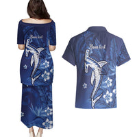 Personalized Hawaiian Maori Hammerhead Shark Couples Matching Puletasi and Hawaiian Shirt Polu Plumeria LT9 - Polynesian Pride