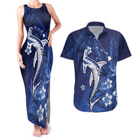 Personalized Hawaiian Maori Hammerhead Shark Couples Matching Tank Maxi Dress and Hawaiian Shirt Polu Plumeria - Polynesian Pride