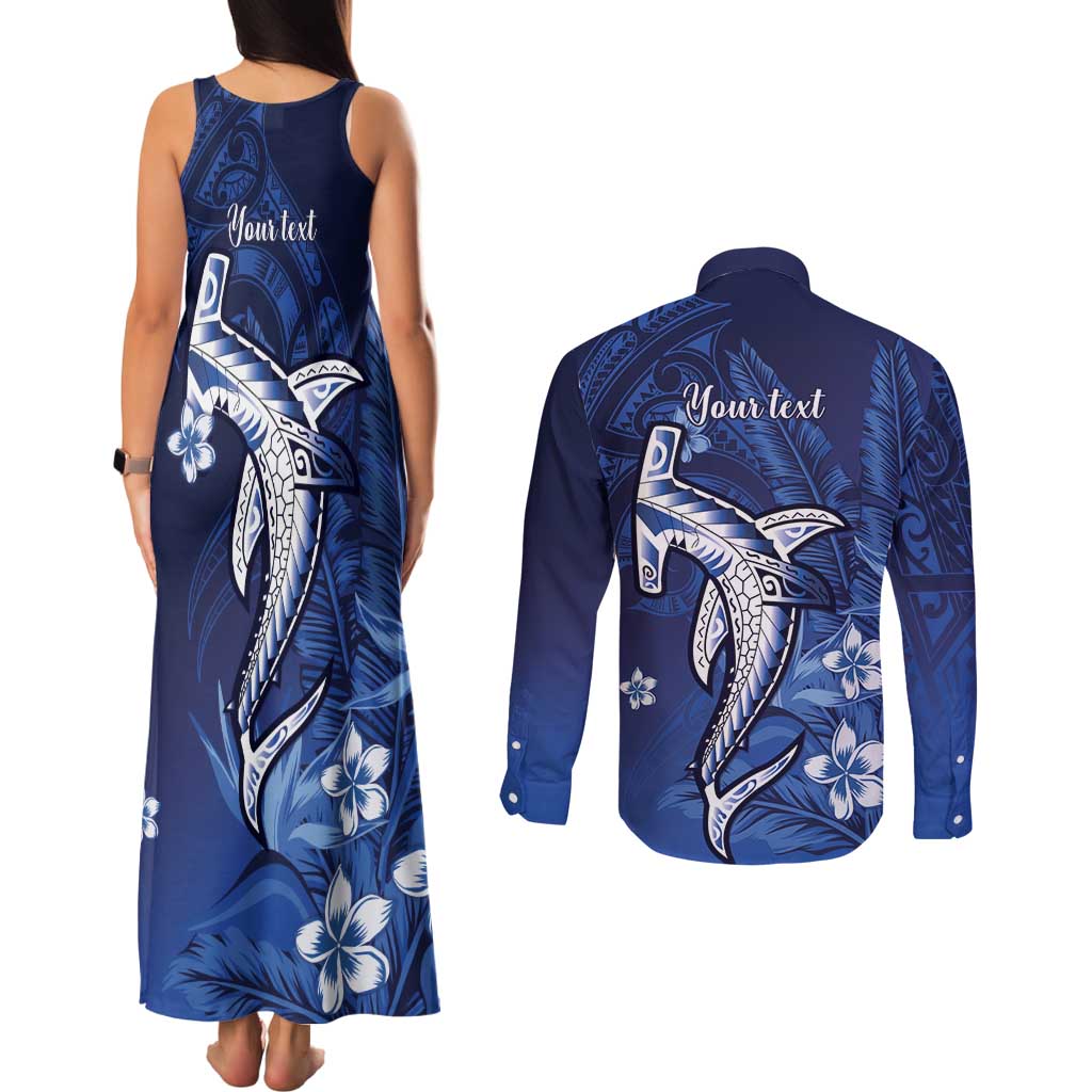 Personalized Hawaiian Maori Hammerhead Shark Couples Matching Tank Maxi Dress and Long Sleeve Button Shirt Polu Plumeria LT9 - Polynesian Pride