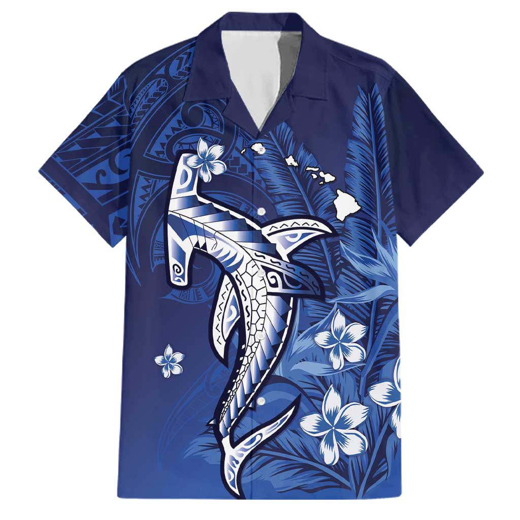 Personalized Hawaiian Maori Hammerhead Shark Family Matching Off The Shoulder Long Sleeve Dress and Hawaiian Shirt Polu Plumeria