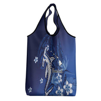 Personalized Hawaiian Maori Hammerhead Shark Grocery Bag Polu Plumeria - Polynesian Pride