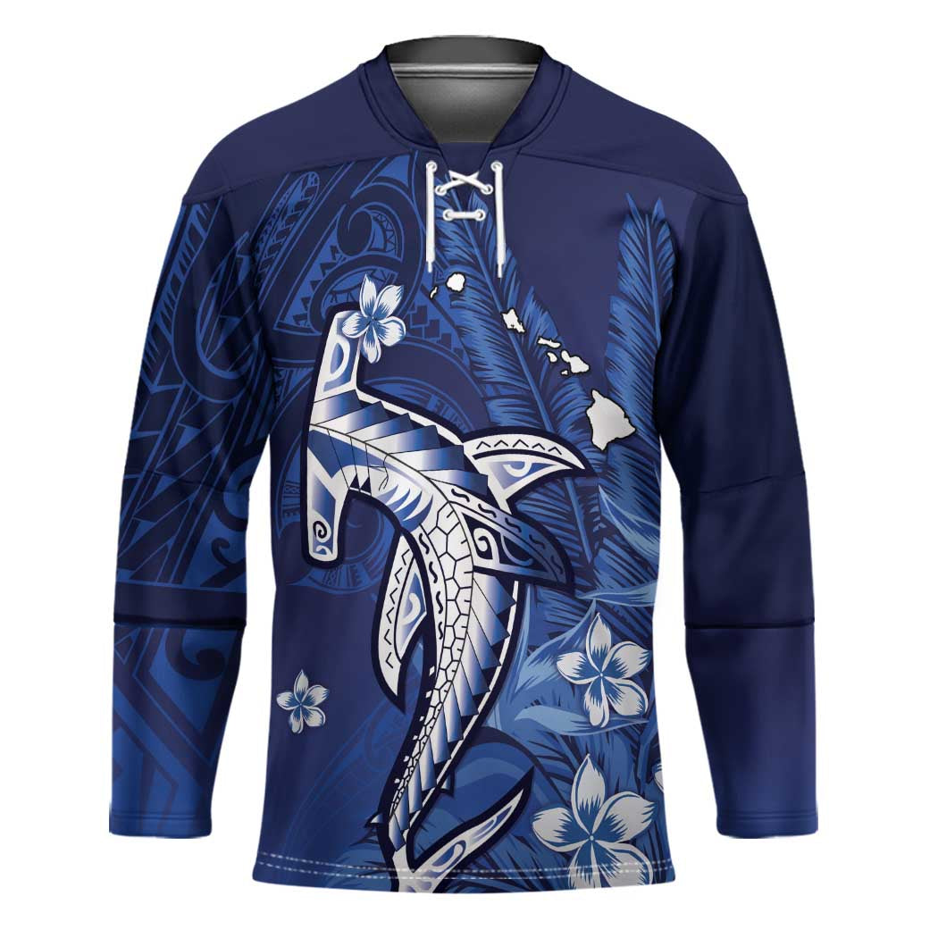 Personalized Hawaiian Maori Hammerhead Shark Hockey Jersey Polu Plumeria - Polynesian Pride
