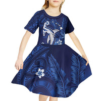 Personalized Hawaiian Maori Hammerhead Shark Kid Short Sleeve Dress Polu Plumeria LT9 - Polynesian Pride