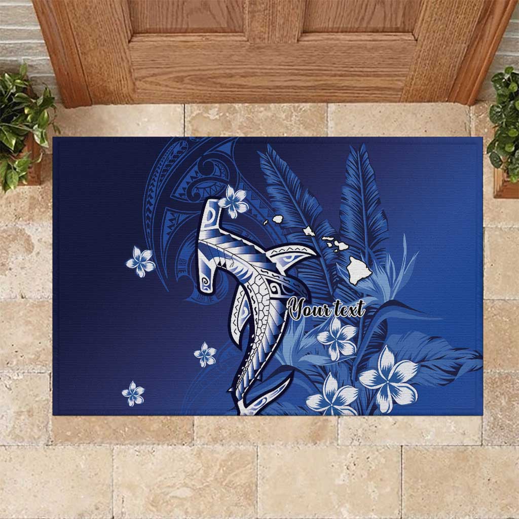 Personalized Hawaiian Maori Hammerhead Shark Rubber Doormat Polu Plumeria - Polynesian Pride