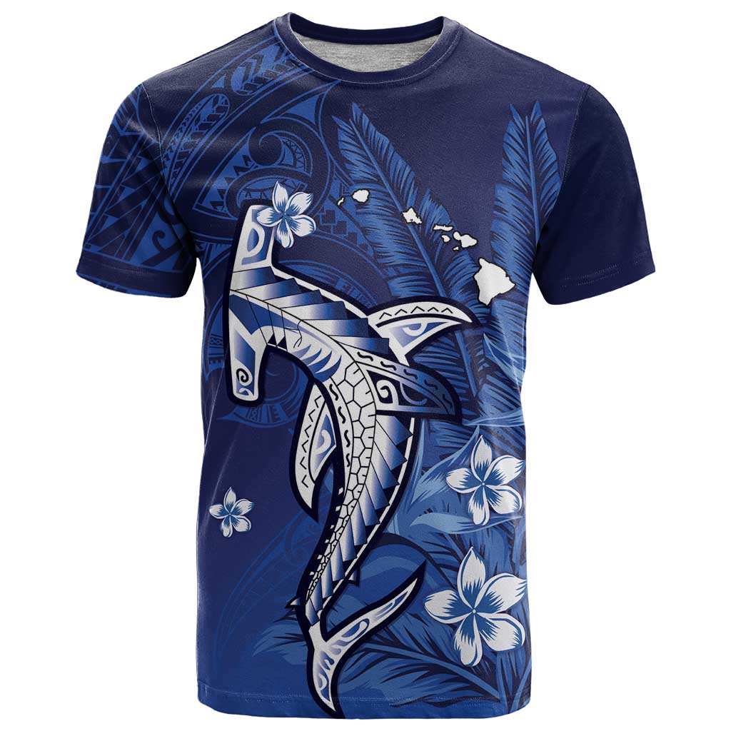 Personalized Hawaiian Maori Hammerhead Shark T Shirt Polu Plumeria LT9 Blue - Polynesian Pride