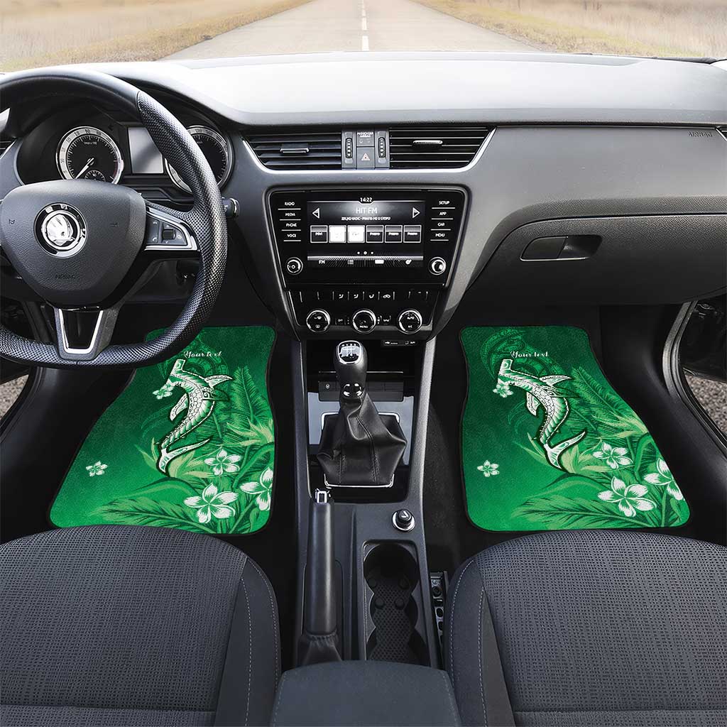 Personalized Hawaiian Maori Hammerhead Shark Car Mats Omaomao Plumeria LT9 Set 2pcs - Front Green - Polynesian Pride