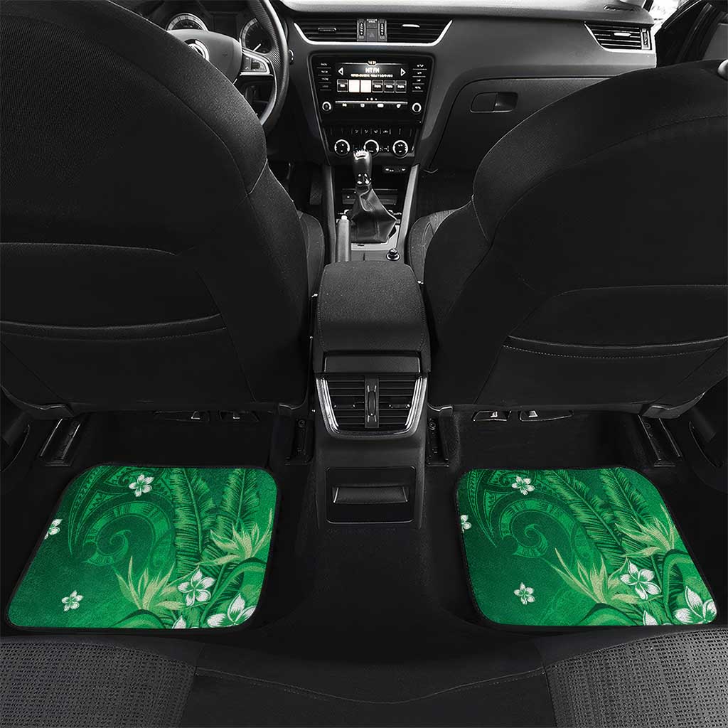 Personalized Hawaiian Maori Hammerhead Shark Car Mats Omaomao Plumeria LT9 Set 2pcs - Back Green - Polynesian Pride