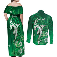 Personalized Hawaiian Maori Hammerhead Shark Couples Matching Off Shoulder Maxi Dress and Long Sleeve Button Shirt Omaomao Plumeria LT9 - Polynesian Pride
