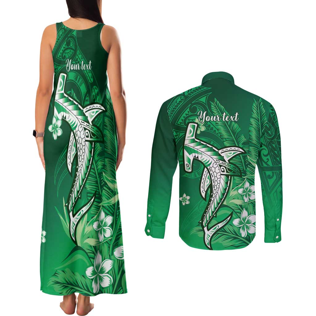 Personalized Hawaiian Maori Hammerhead Shark Couples Matching Tank Maxi Dress and Long Sleeve Button Shirt Omaomao Plumeria LT9 - Polynesian Pride