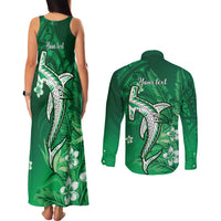 Personalized Hawaiian Maori Hammerhead Shark Couples Matching Tank Maxi Dress and Long Sleeve Button Shirt Omaomao Plumeria LT9 - Polynesian Pride