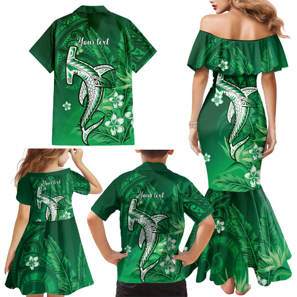 Personalized Hawaiian Maori Hammerhead Shark Family Matching Mermaid Dress and Hawaiian Shirt Omaomao Plumeria