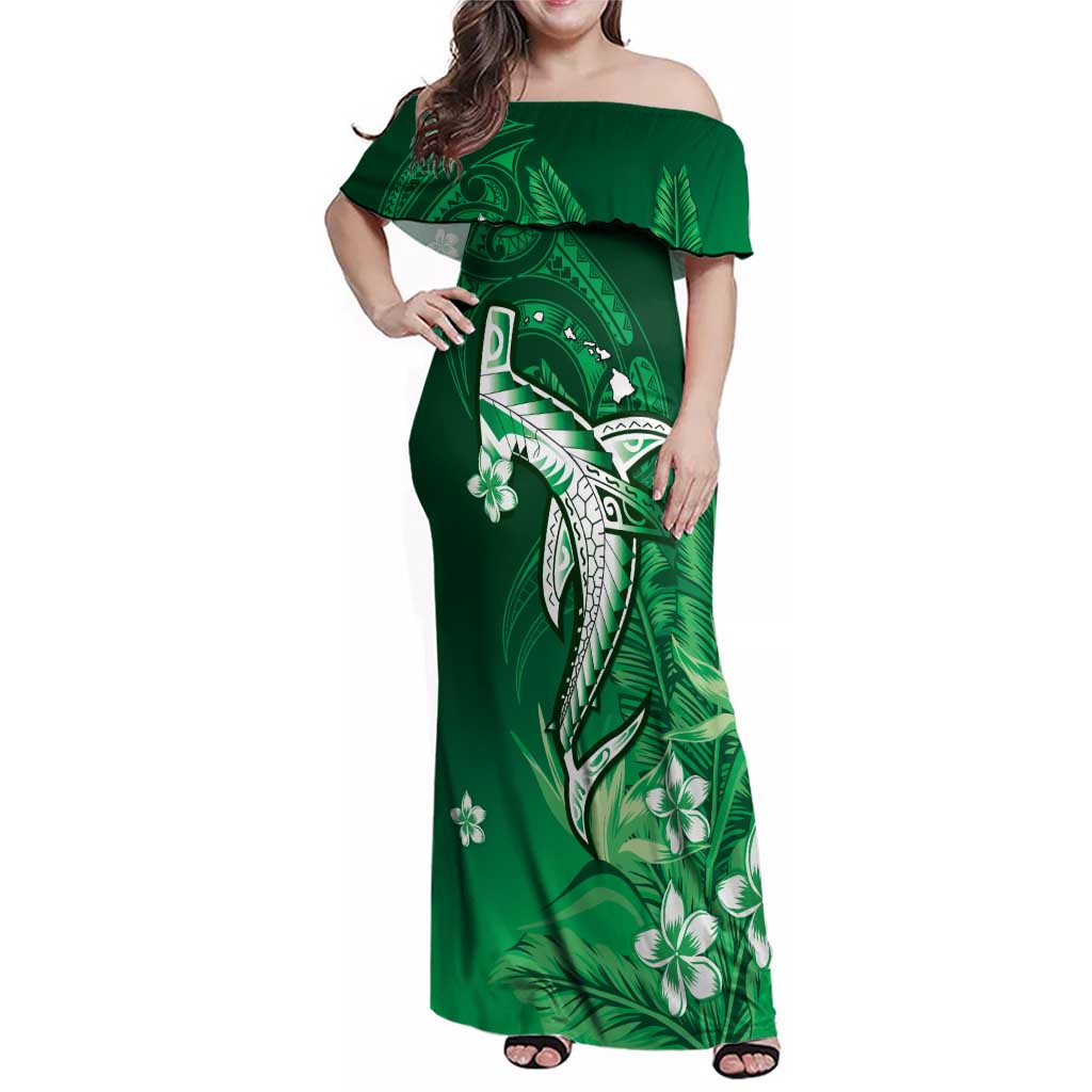 Personalized Hawaiian Maori Hammerhead Shark Family Matching Off Shoulder Maxi Dress and Hawaiian Shirt Omaomao Plumeria