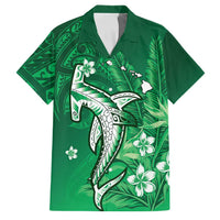 Personalized Hawaiian Maori Hammerhead Shark Family Matching Puletasi and Hawaiian Shirt Omaomao Plumeria LT9 Dad's Shirt - Short Sleeve Green - Polynesian Pride