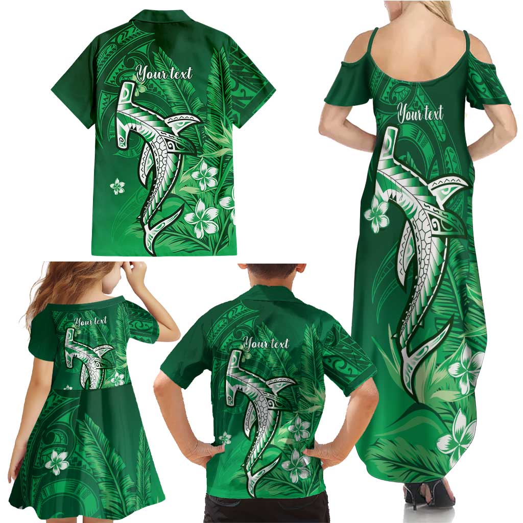 Personalized Hawaiian Maori Hammerhead Shark Family Matching Summer Maxi Dress and Hawaiian Shirt Omaomao Plumeria