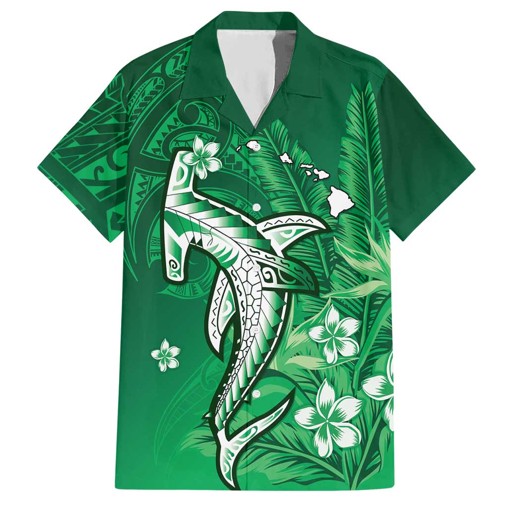 Personalized Hawaiian Maori Hammerhead Shark Hawaiian Shirt Omaomao Plumeria LT9 Green - Polynesian Pride