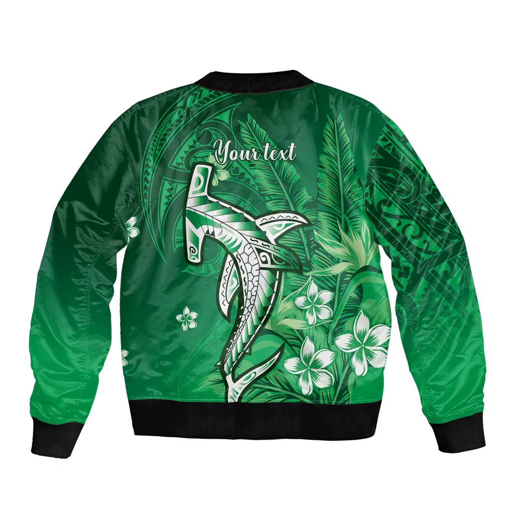Personalized Hawaiian Maori Hammerhead Shark Sleeve Zip Bomber Jacket Omaomao Plumeria LT9 - Polynesian Pride