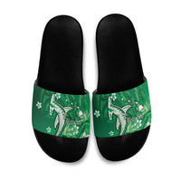 Personalized Hawaiian Maori Hammerhead Shark Slide Sandals Omaomao Plumeria LT9 Green - Polynesian Pride