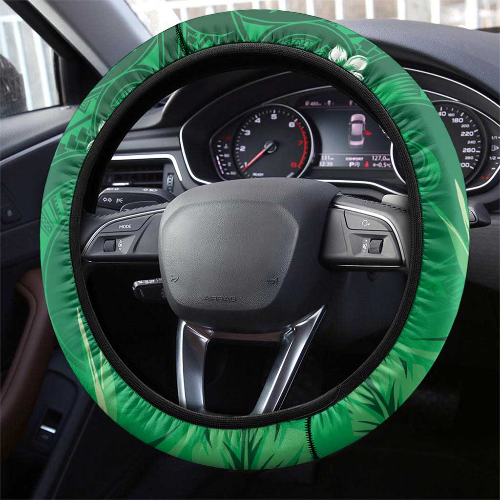 Hawaiian Maori Hammerhead Shark Steering Wheel Cover Omaomao Plumeria - Polynesian Pride