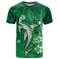 Personalized Hawaiian Maori Hammerhead Shark T Shirt Omaomao Plumeria LT9 Green - Polynesian Pride