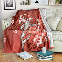 Personalized Hawaiian Maori Hammerhead Shark Blanket Ulaula Plumeria LT9 Red - Polynesian Pride