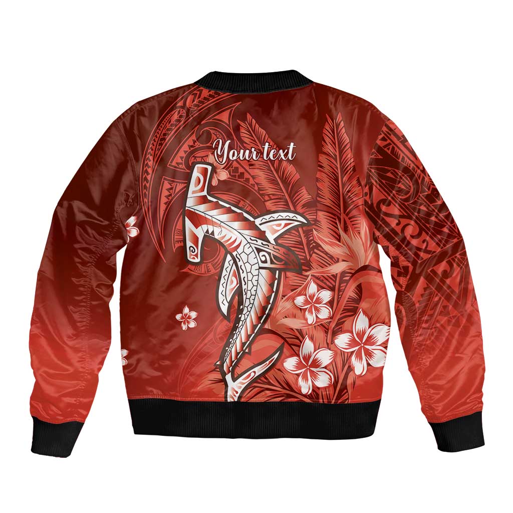 Personalized Hawaiian Maori Hammerhead Shark Bomber Jacket Ulaula Plumeria LT9 - Polynesian Pride