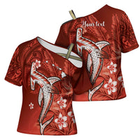 Personalized Hawaiian Maori Hammerhead Shark Cross Shoulder Shirt Ulaula Plumeria - Polynesian Pride