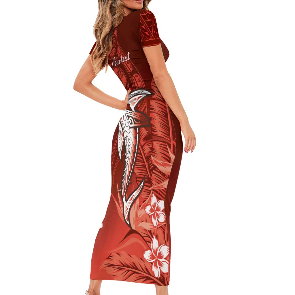 Personalized Hawaiian Maori Hammerhead Shark Family Matching Short Sleeve Bodycon Dress and Hawaiian Shirt Ulaula Plumeria