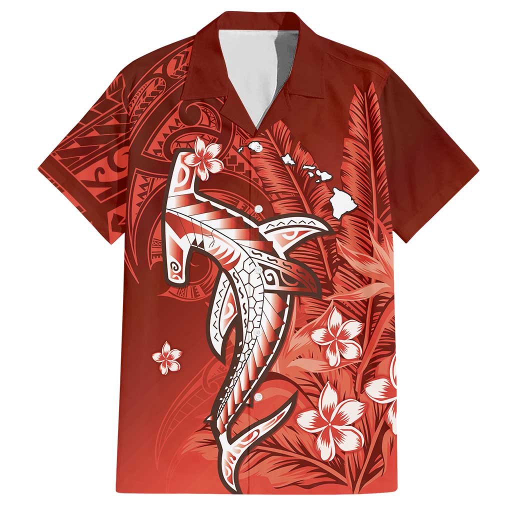Personalized Hawaiian Maori Hammerhead Shark Hawaiian Shirt Ulaula Plumeria LT9 Red - Polynesian Pride