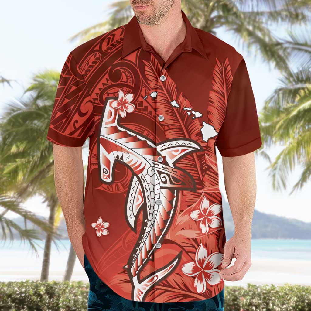 Personalized Hawaiian Maori Hammerhead Shark Hawaiian Shirt Ulaula Plumeria LT9 - Polynesian Pride