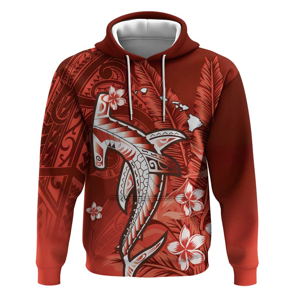Personalized Hawaiian Maori Hammerhead Shark Hoodie Ulaula Plumeria LT9 Pullover Hoodie Red - Polynesian Pride