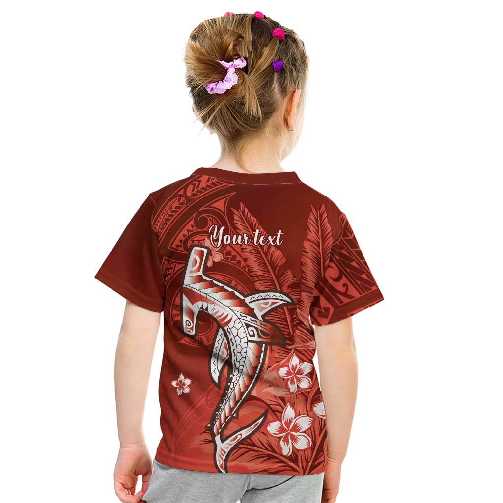 Personalized Hawaiian Maori Hammerhead Shark Kid T Shirt Ulaula Plumeria - Polynesian Pride