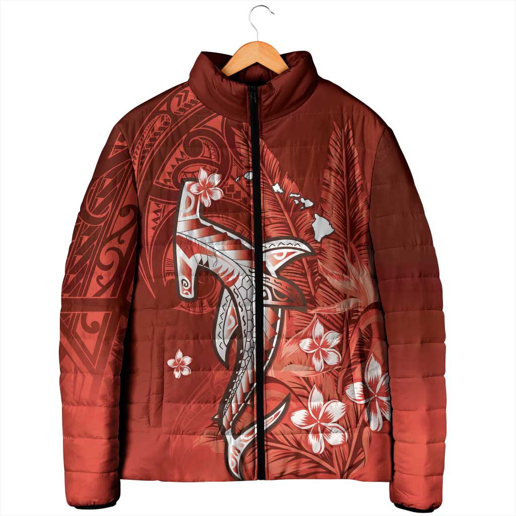 Personalized Hawaiian Maori Hammerhead Shark Padded Jacket Ulaula Plumeria LT9 - Polynesian Pride