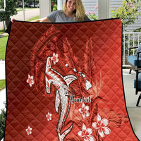 Personalized Hawaiian Maori Hammerhead Shark Quilt Ulaula Plumeria LT9 Red - Polynesian Pride