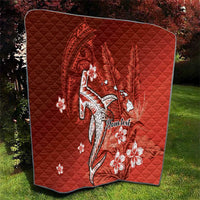 Personalized Hawaiian Maori Hammerhead Shark Quilt Ulaula Plumeria LT9 - Polynesian Pride