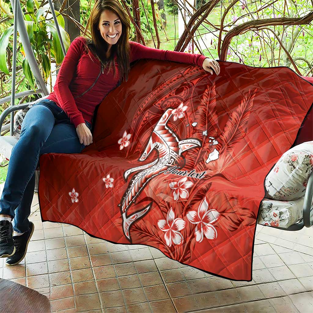 Personalized Hawaiian Maori Hammerhead Shark Quilt Ulaula Plumeria LT9 - Polynesian Pride