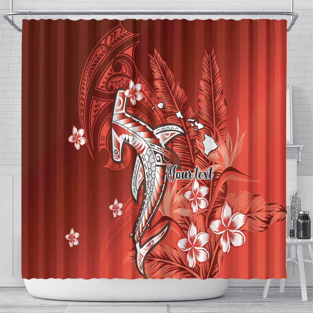 Personalized Hawaiian Maori Hammerhead Shark Shower Curtain Ulaula Plumeria LT9 - Polynesian Pride