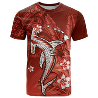 Personalized Hawaiian Maori Hammerhead Shark T Shirt Ulaula Plumeria LT9 Red - Polynesian Pride
