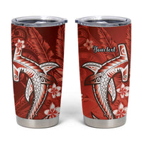 Personalized Hawaiian Maori Hammerhead Shark Tumbler Cup Ulaula Plumeria LT9 Red - Polynesian Pride