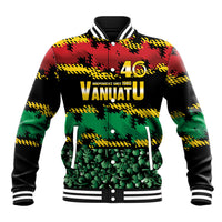 Vanuatu 46th Year Anniversary Baseball Jacket 30 July 1980 Hibiscus Seamless Pattern