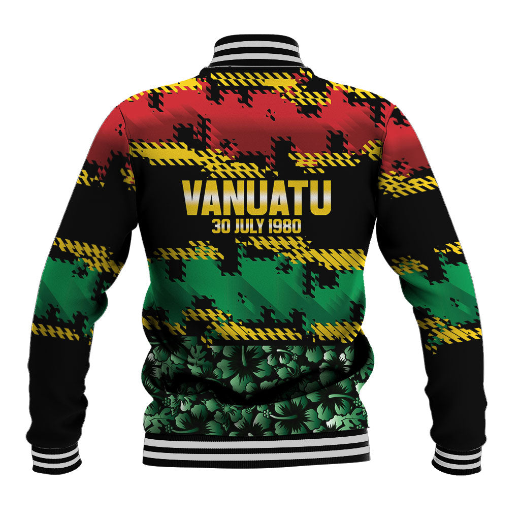 Vanuatu 46th Year Anniversary Baseball Jacket 30 July 1980 Hibiscus Seamless Pattern