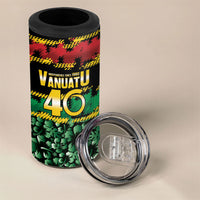 Vanuatu 46th Year Anniversary 4 in 1 Can Cooler Tumbler 30 July 1980 Hibiscus Seamless Pattern
