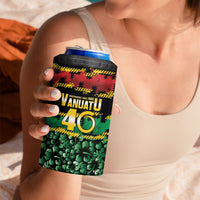 Vanuatu 46th Year Anniversary 4 in 1 Can Cooler Tumbler 30 July 1980 Hibiscus Seamless Pattern