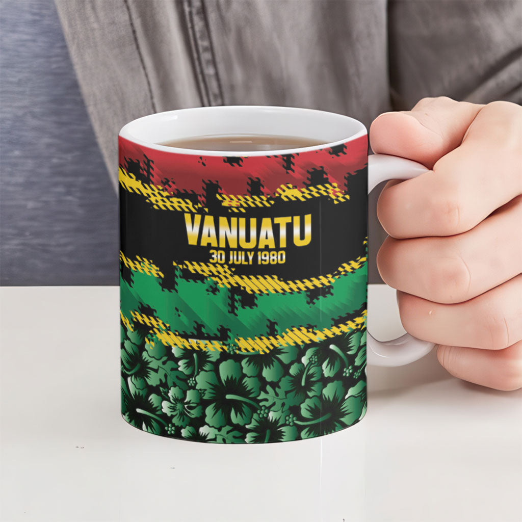 Vanuatu 46th Year Anniversary Ceramic Mug 30 July 1980 Hibiscus Seamless Pattern