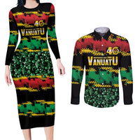 Vanuatu 46th Year Anniversary Couples Matching Long Sleeve Bodycon Dress and Long Sleeve Button Shirt 30 July 1980 Hibiscus Seamless Pattern LT9 Black - Polynesian Pride