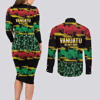 Vanuatu 46th Year Anniversary Couples Matching Long Sleeve Bodycon Dress and Long Sleeve Button Shirt 30 July 1980 Hibiscus Seamless Pattern LT9 - Polynesian Pride