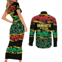 Vanuatu 46th Year Anniversary Couples Matching Short Sleeve Bodycon Dress and Long Sleeve Button Shirt 30 July 1980 Hibiscus Seamless Pattern LT9 - Polynesian Pride