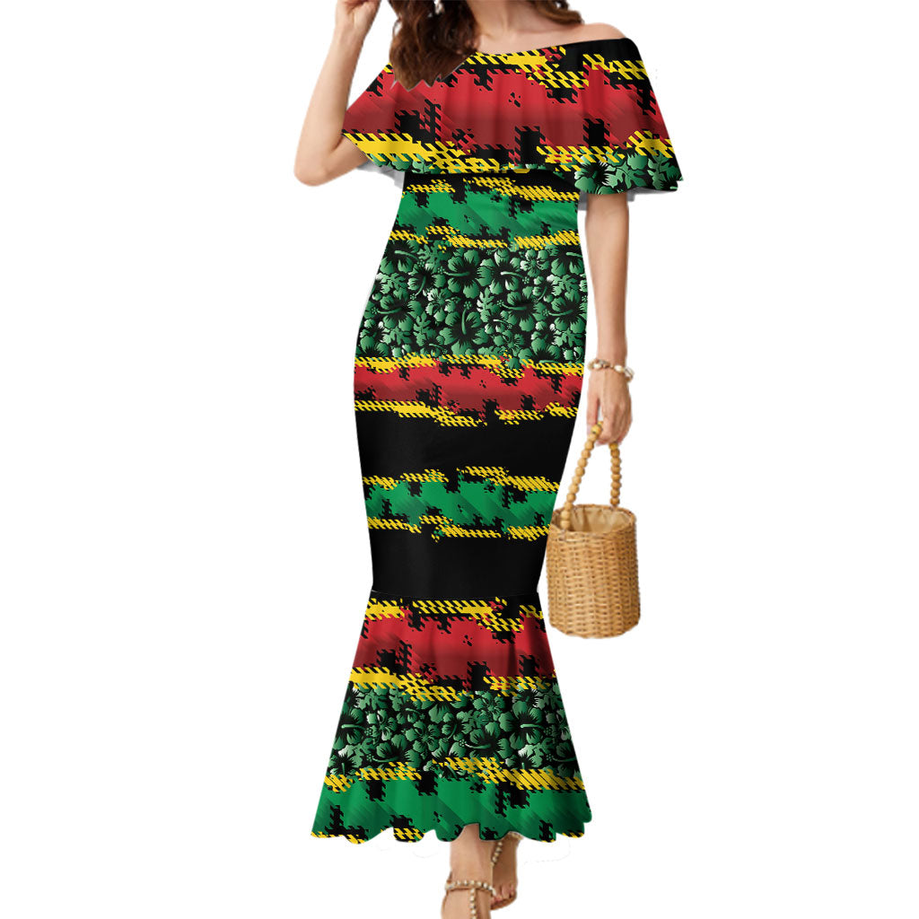 Vanuatu 46th Year Anniversary Family Matching Mermaid Dress and Hawaiian Shirt 30 July 1980 Hibiscus Seamless Pattern