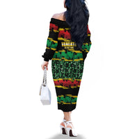 Vanuatu 46th Year Anniversary Family Matching Off The Shoulder Long Sleeve Dress and Hawaiian Shirt 30 July 1980 Hibiscus Seamless Pattern