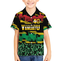 Vanuatu 46th Year Anniversary Family Matching Off The Shoulder Long Sleeve Dress and Hawaiian Shirt 30 July 1980 Hibiscus Seamless Pattern
