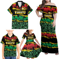 Vanuatu 46th Year Anniversary Family Matching Off Shoulder Maxi Dress and Hawaiian Shirt 30 July 1980 Hibiscus Seamless Pattern
